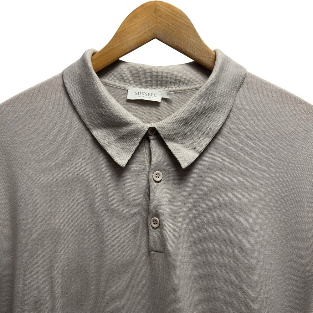 Sunspel Men's Size XL Light Gray Sea Island Cotton Knit Short Sleeve Polo Shirt